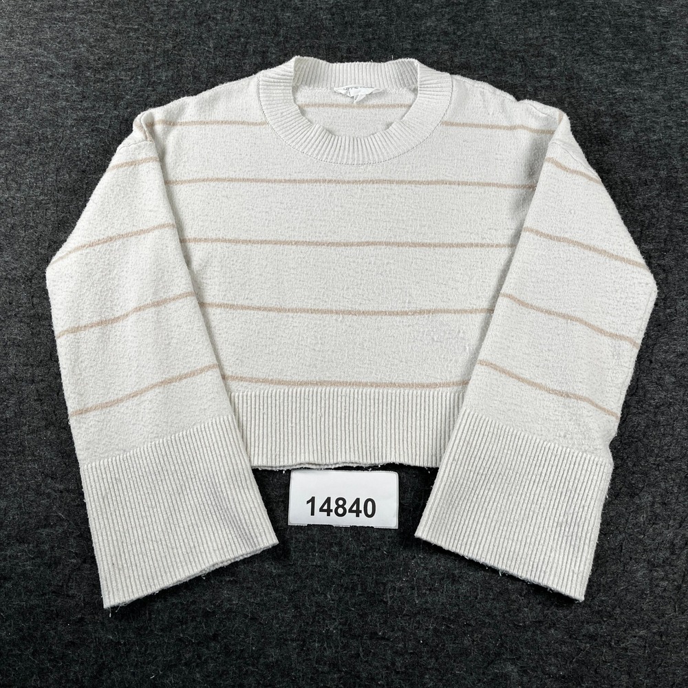 Hippie Rose Crop Sweater Womens S Cream Striped Long Sleeve Crew Neck Pullover
